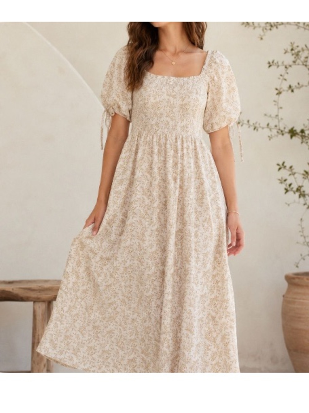 Tullabee Floral Puff Sleeve Smocked Midi Dress - Picture 1 of 9